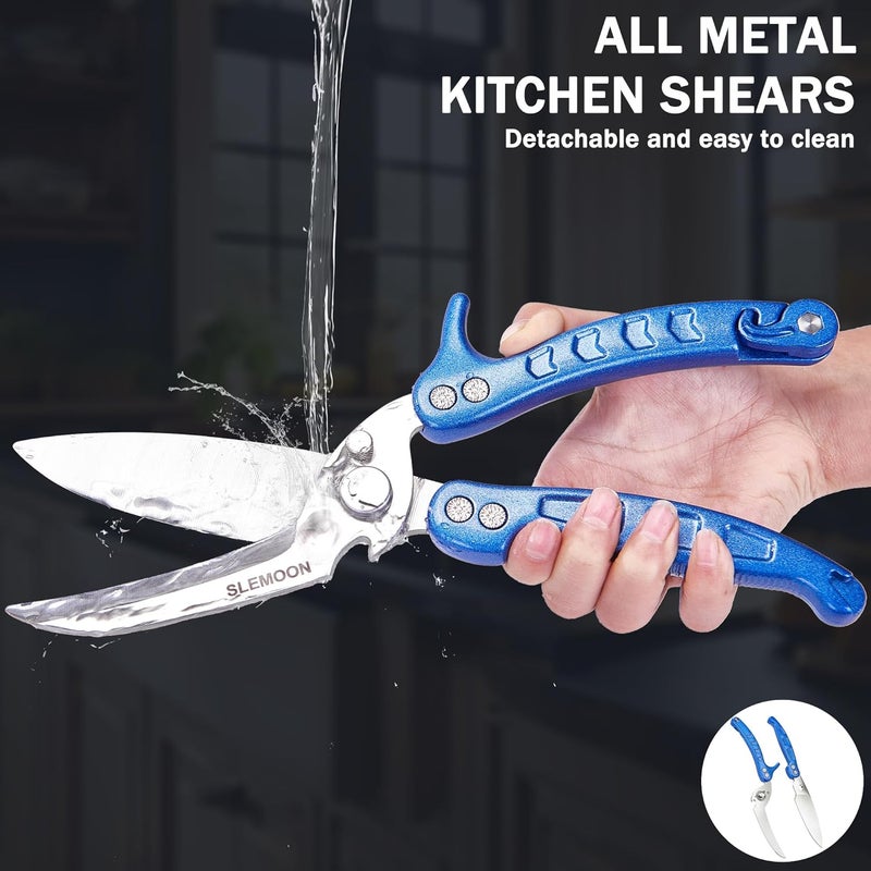 SLEMOON Heavy Duty Poultry Shears Kitchen for Chicken Meat,Multipurpose Kitchen Shears for Food,Herb Scissors with 5 Blades and Cleaning Comb, Cool Kitchen Gadgets Tools 2024 Green,2pcs set,blue - Image 5